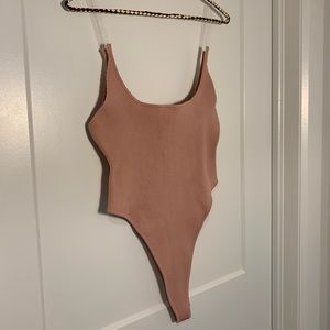 Missguided Mauve Ribbed Scoop Neck Bodysuit